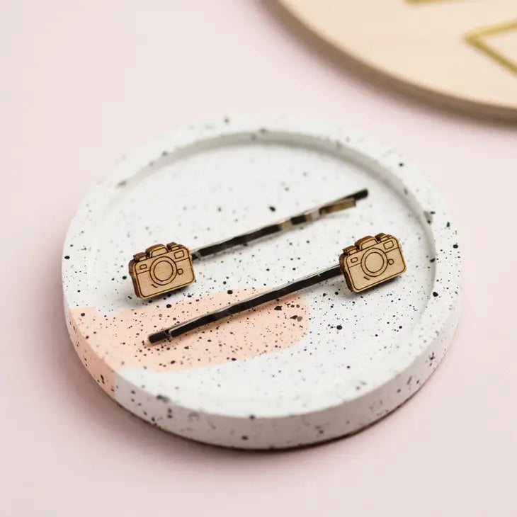 Wooden Camera Hair Slides