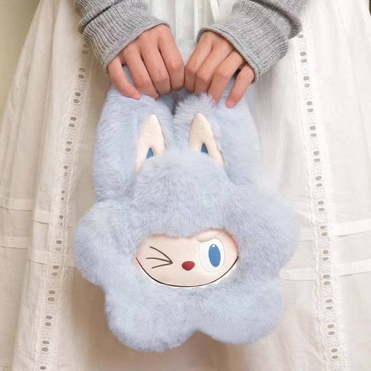 Labubu flower shape furry cute handbag