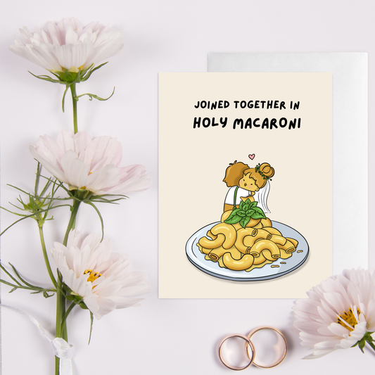 Funny Wedding Couples Punny Engagement Card (Holy Macaroni)