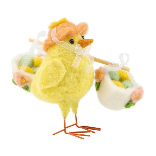 A13580:Felt chick, egg filled baskets on pole, orange hat