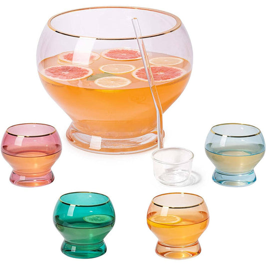Colorful 3 Gallon Punch Bowl with 4 10oz Glasses Set & Ladle