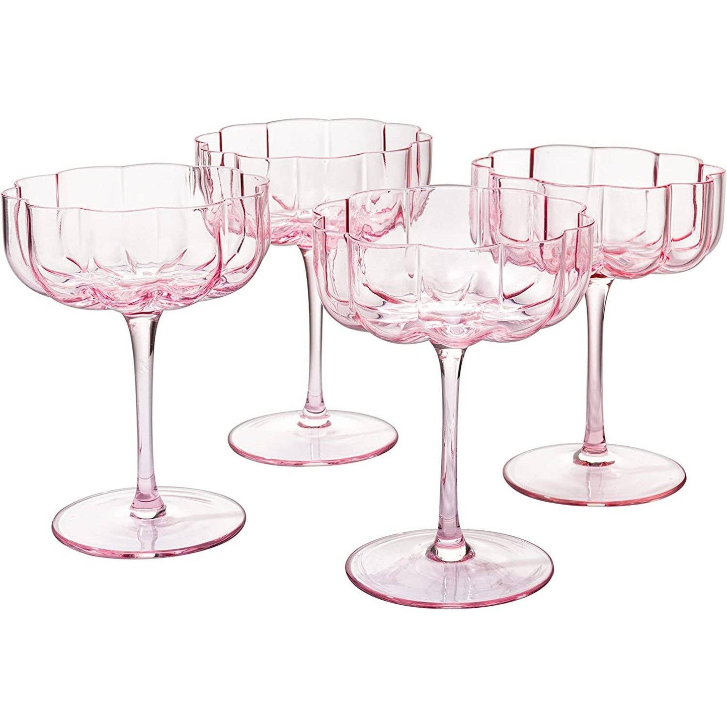 Elegant Flower  Champagne & Cocktail Coupes - Pink Set of 4