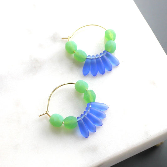 KYLE02 cobalt and mint hoop earrings