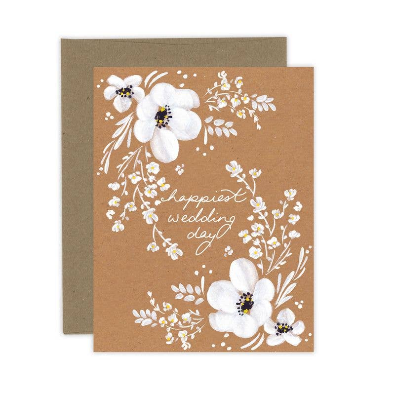 Kraft Happiest Wedding Day White Floral Card