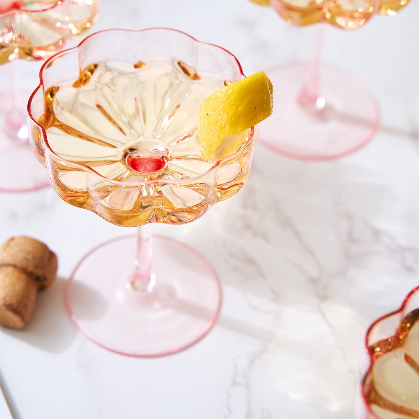 Elegant Flower  Champagne & Cocktail Coupes - Pink Set of 4
