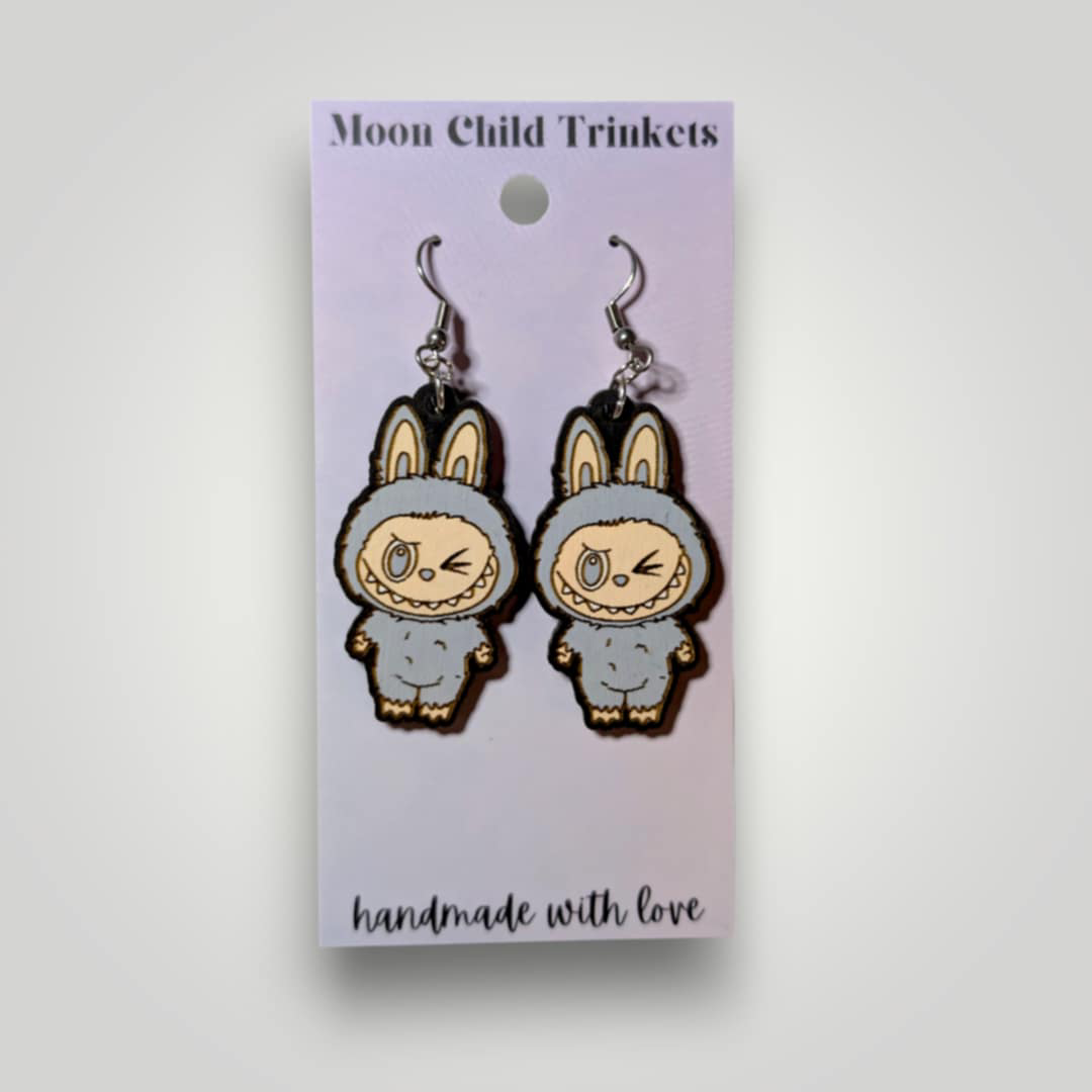Labubu Monsters Hand Painted Wood Earrings