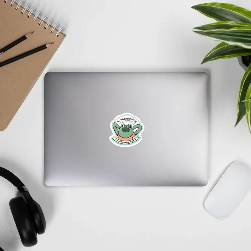 Overthinking frog sticker