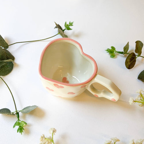 Heart shaped handmade ceramic mug, Cute Valentine Day gift - Front & Company: Gift Store