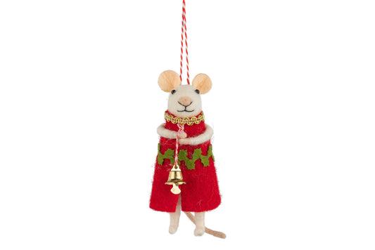 Felt mouse Ornament:  Mouse with holding bell and red wool coat