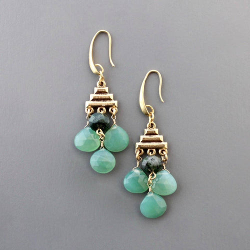 MDSE13 Geometric green chalcedony earrings - Front & Company: Gift Store