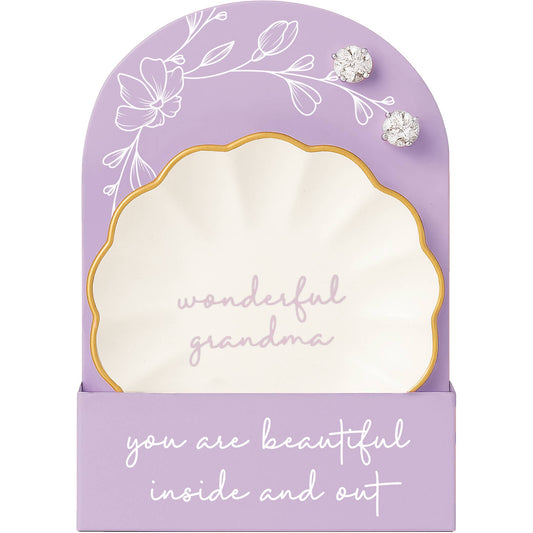 Wonderful Grandma - 2.75" Dish 5mm Sterling CZ Earrings