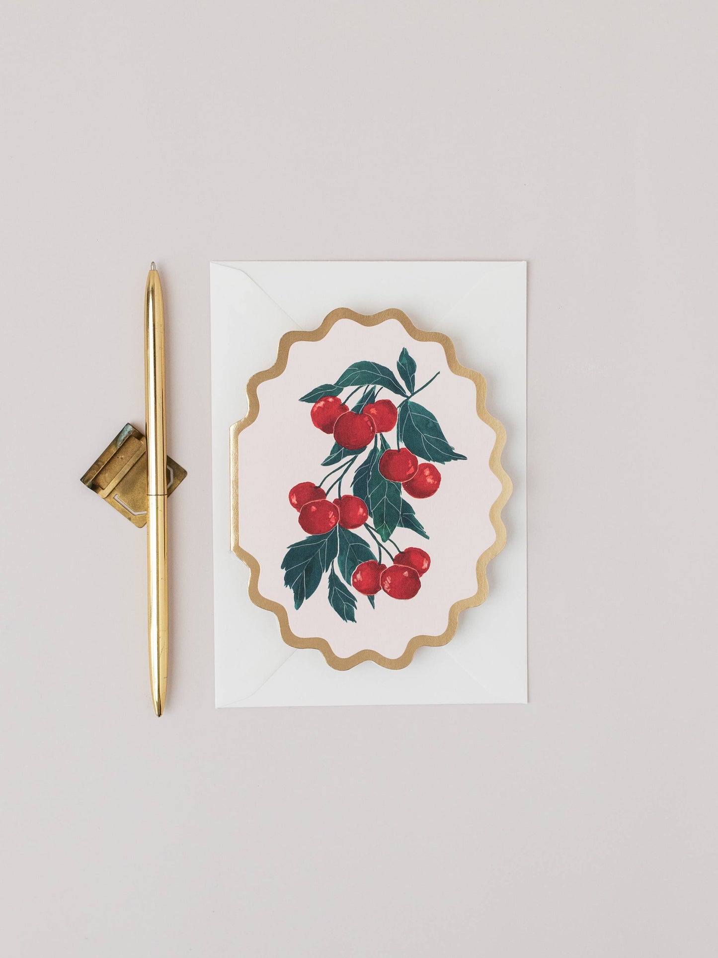 CHERRIES BOTANICAL FRUIT SCALLOP DIE CUT CARD