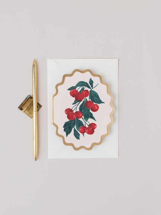 CHERRIES BOTANICAL FRUIT SCALLOP DIE CUT CARD