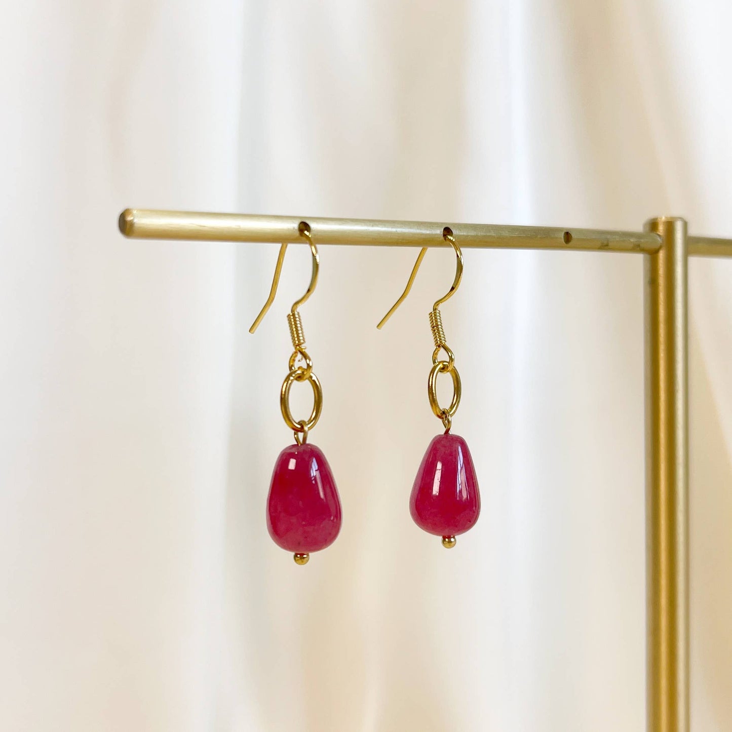 Ruby gem earrings, pink gem earrings, ruby stone earrings