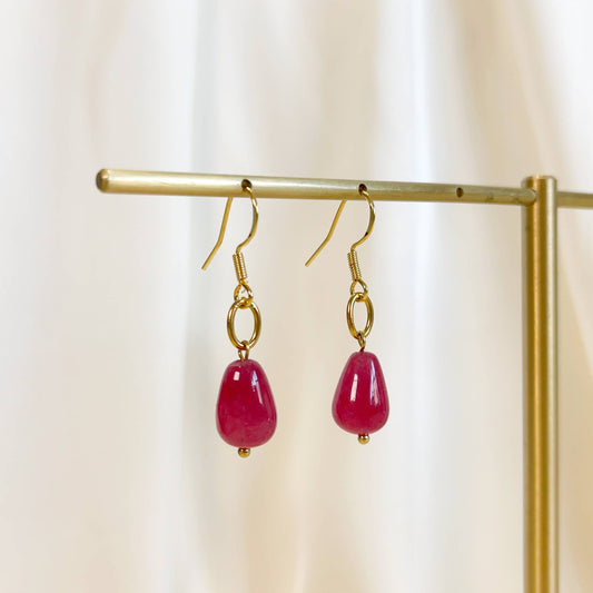Ruby gem earrings, pink gem earrings, ruby stone earrings