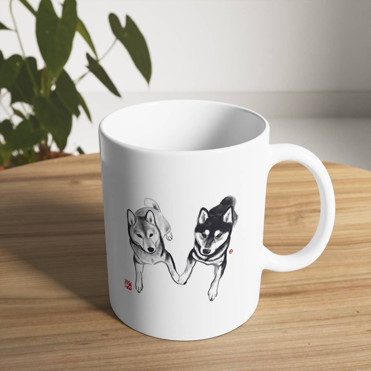 Lovers Shiba Inu Couple Mug | Sumi-e Ink Pet Gift