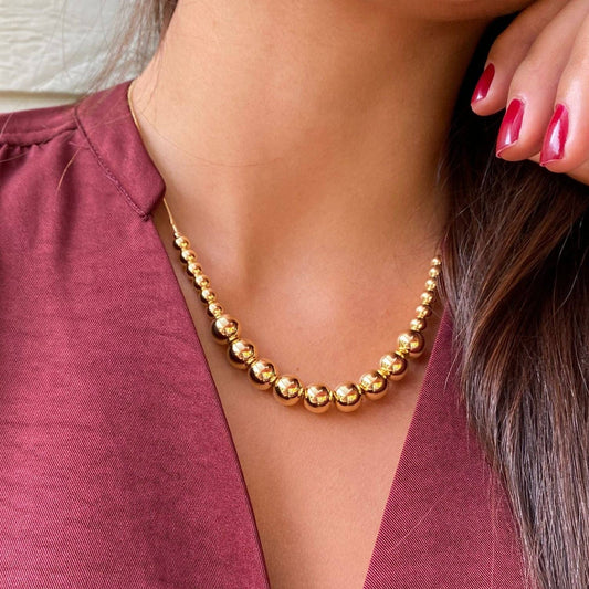 18k Gold Filled Beaded Necklace Featuring Round Snake Chain