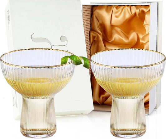 Stemless Gold Rim Cocktail & Margarita Glasses - Set of 2