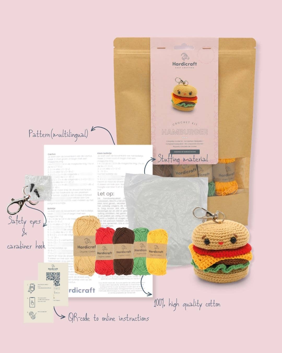 DIY Crochet Kit - Hamburger Bag Charm