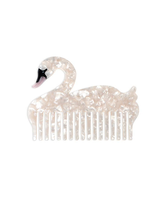 Wide-Tooth Mini Hair Comb - Swan - Pearlescent