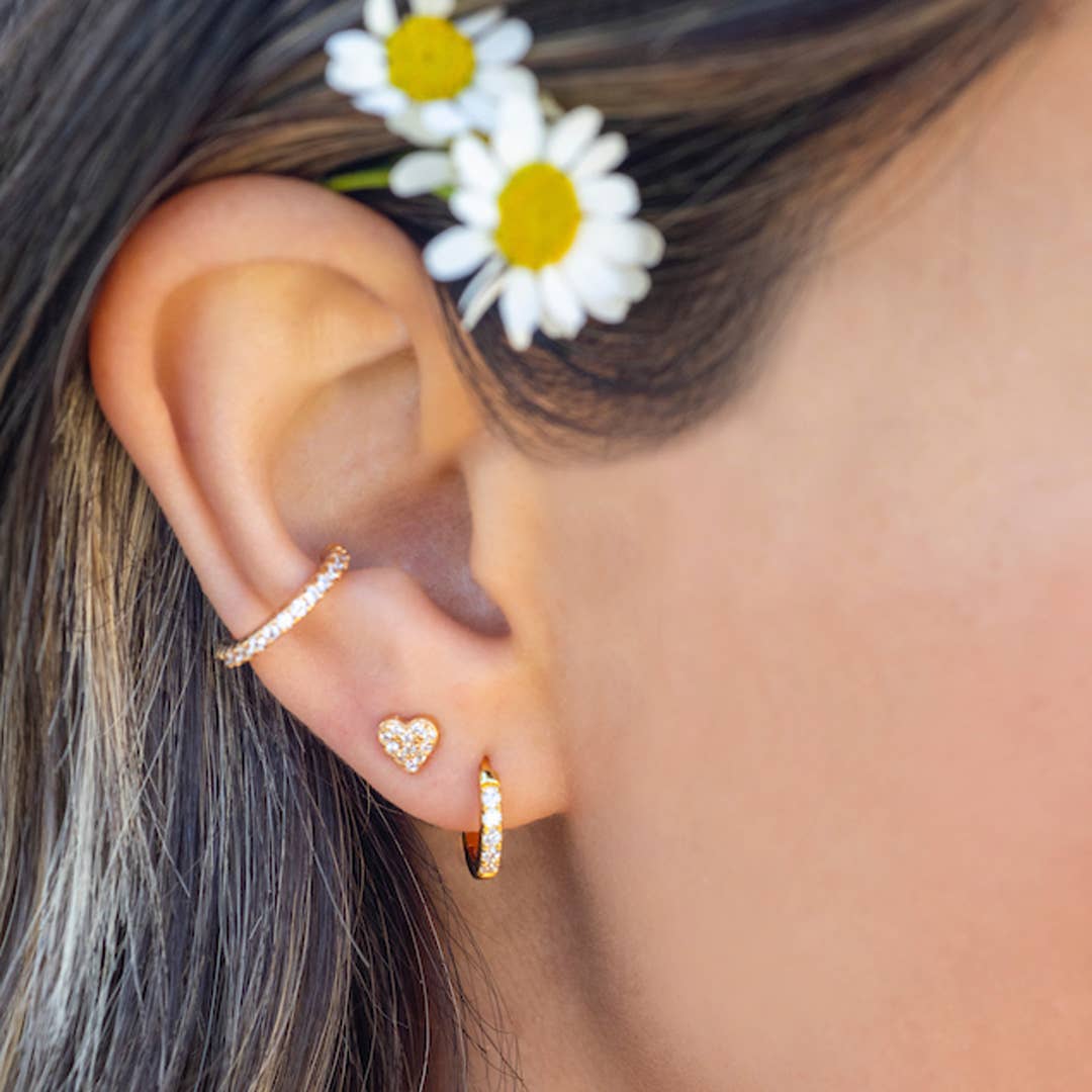 Heart Crystal Stud Earrings 18K Gold Vermeil