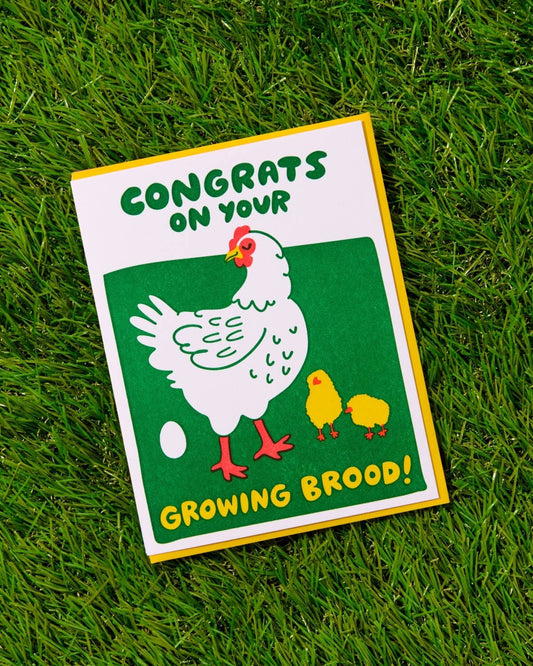 Funny Letterpress New Baby Greeting Card - Growing Brood Hen