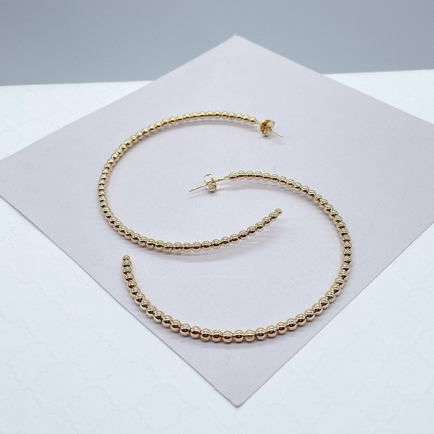18k Gold Filled Extra Large Beaded Hoops