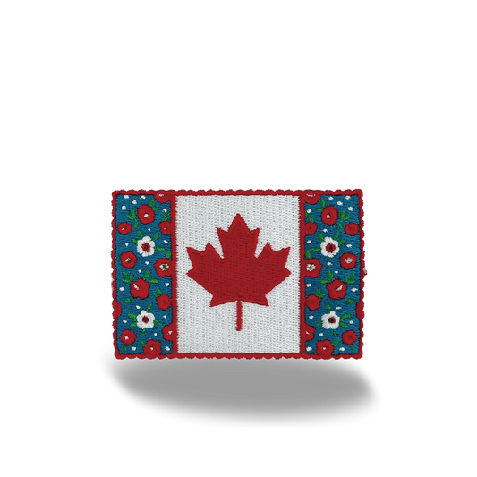 Canada Flag Floral Border Maple Leaf Embroidered Iron-On Patch - Collectible Travel Patch