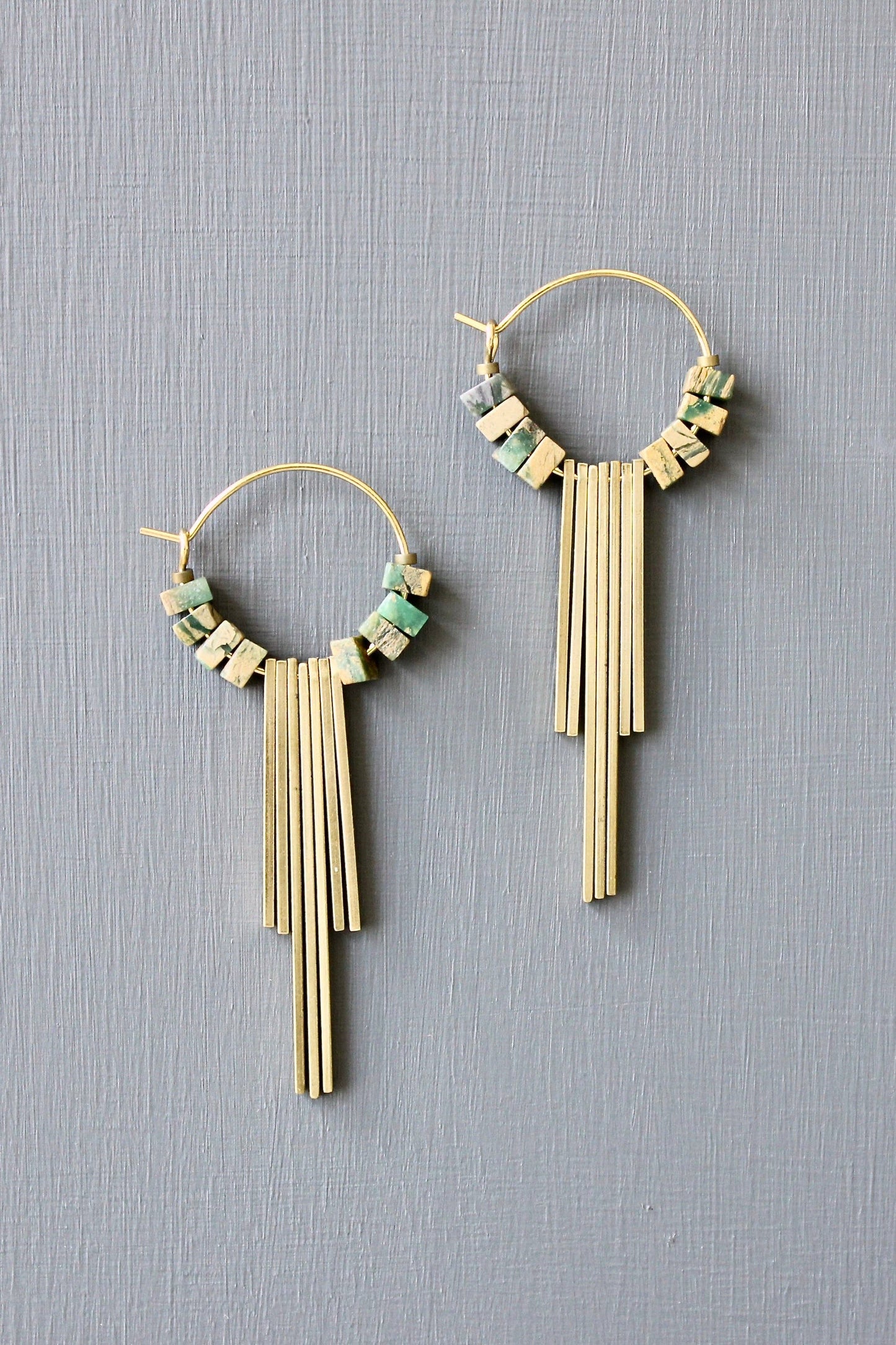 JLTE28 jasper and brass geometric hoop earrings