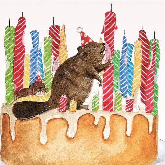 Beaver Cake Candles - Funny Birthday Card