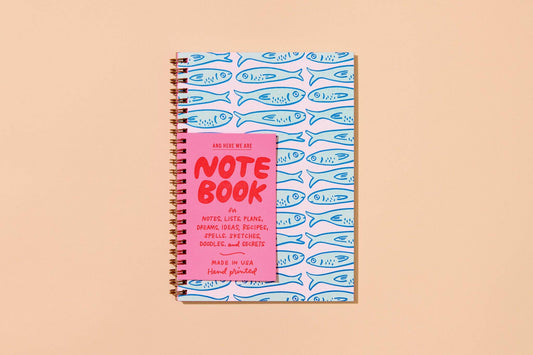 Sardines A5 Lettepress Spiral Notebook - Valentines Day Gift Mothers Day