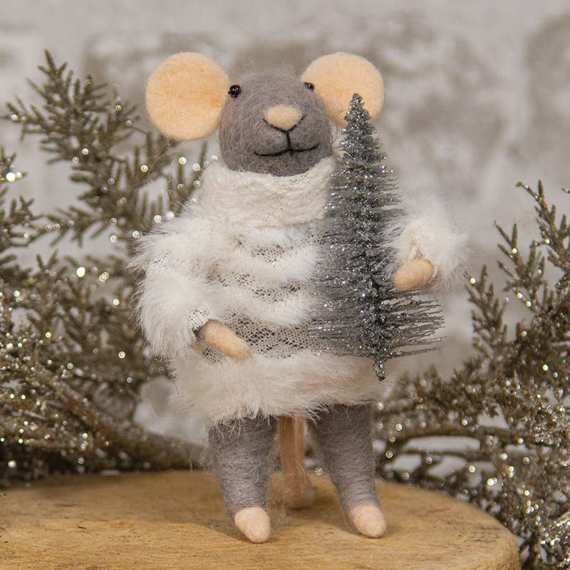 Festive Mouse with Tree Felted Ornament
