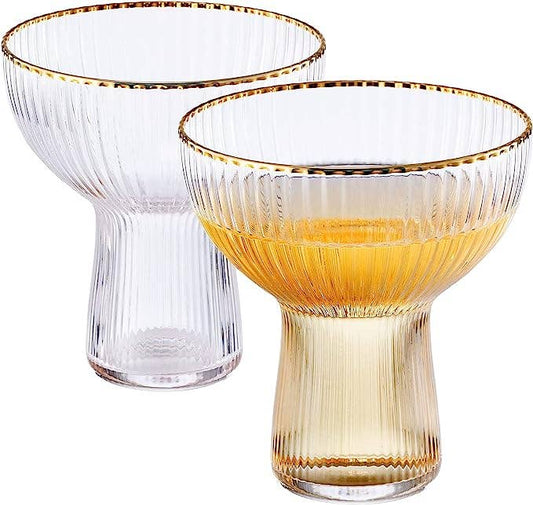 Stemless Gold Rim Cocktail & Margarita Glasses - Set of 2