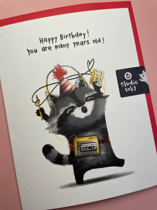 Many Years Old Raccoon Birthday Card