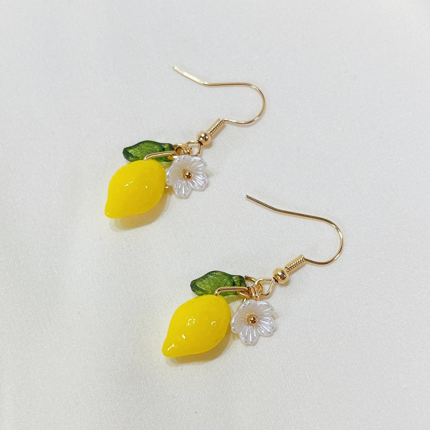 E215 lemon flower fruit dangle earrings, fruit earrings