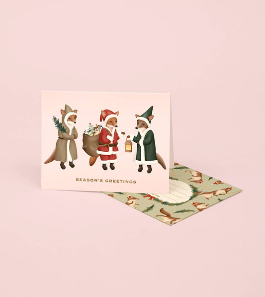 3 Santa Foxes Season's Greetings Card