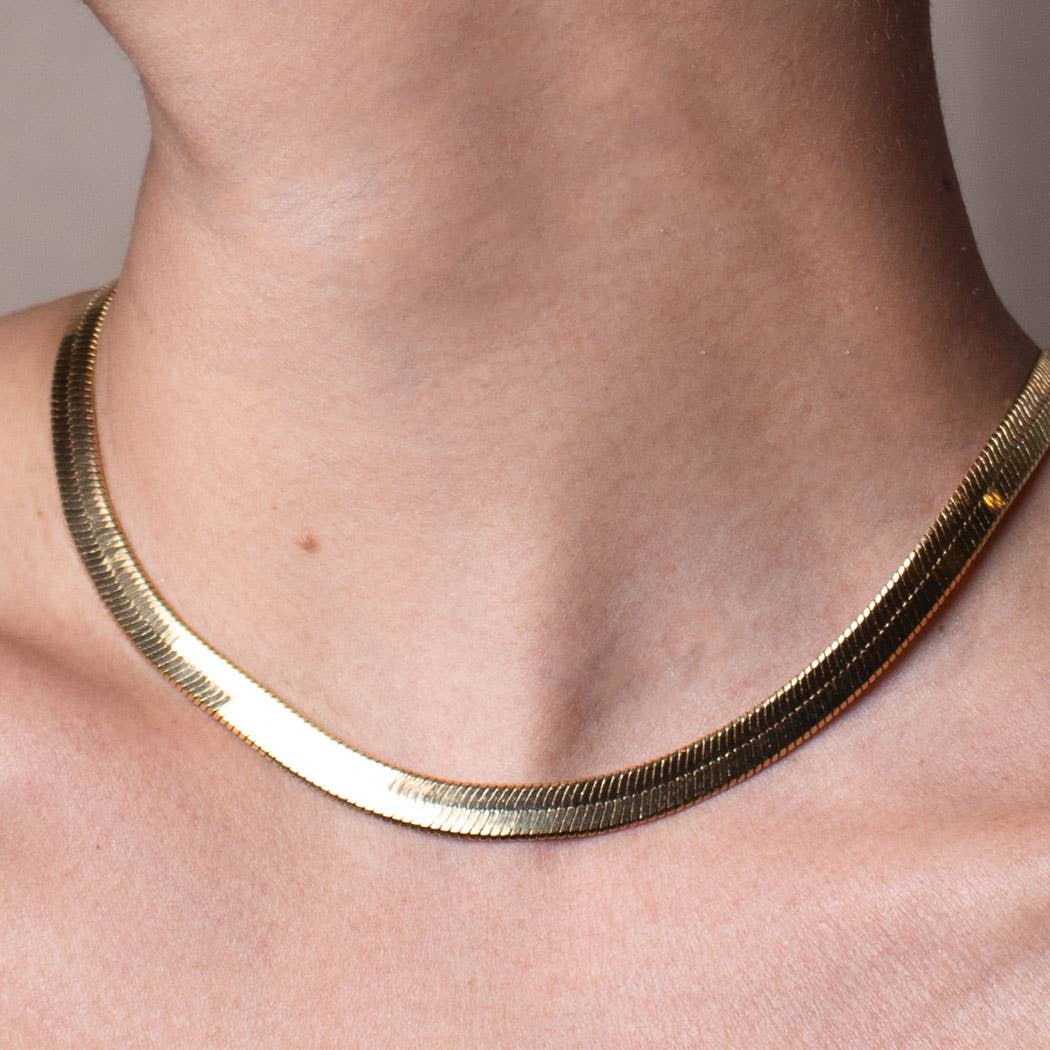 Herringbone Necklace Chain 18k Gold Plated