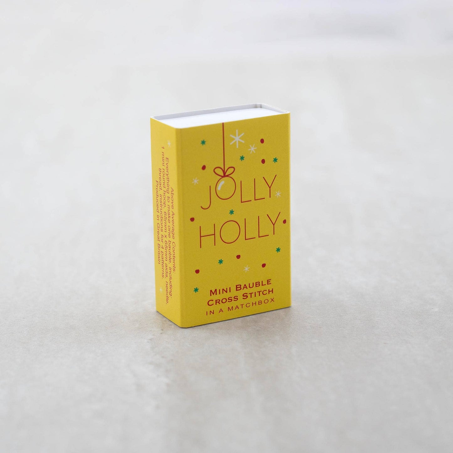 Christmas Bauble Jolly Holly cross stitch hoop In A Matchbox