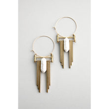 Load image into Gallery viewer, GNDE106 white and brass art deco hoop earrings
