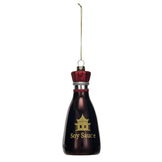5-3/4"H Hand-Painted Glass "Soy Sauce" Bottle Ornament W/ Glitter, Multi Color
