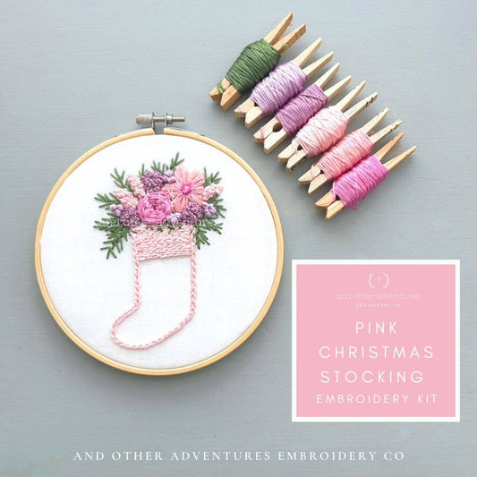 Hand Embroidery Kit  - Pink Christmas Stocking