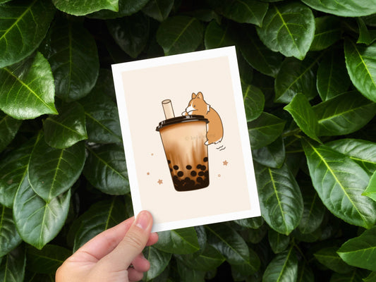 Bubble Tea Boba Corgi Greeting Card