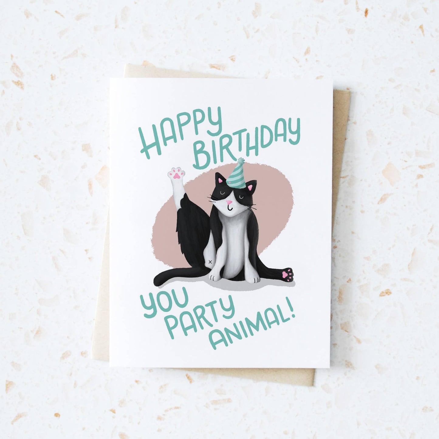 Tuxedo Kitty Party Animal Birthday Greeting Card