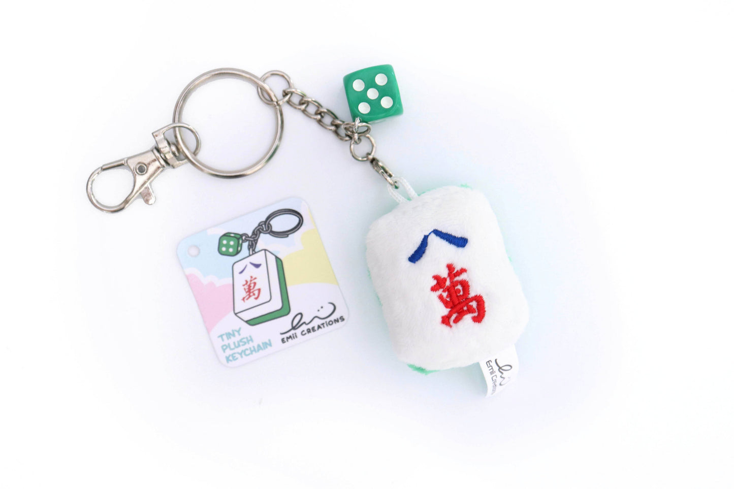 Cute Mahjong Tile Plush Keychain - Zong, Qi, Fa, and Ba Tiles