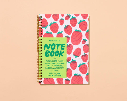 Strawberry Letterpress Spiral Notebook - Valentines Day Gift Mothers Day