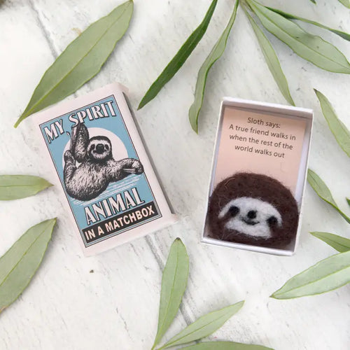 Wool Felt Sloth Spirit Animal in A Matchbox - Front & Company: Gift Store