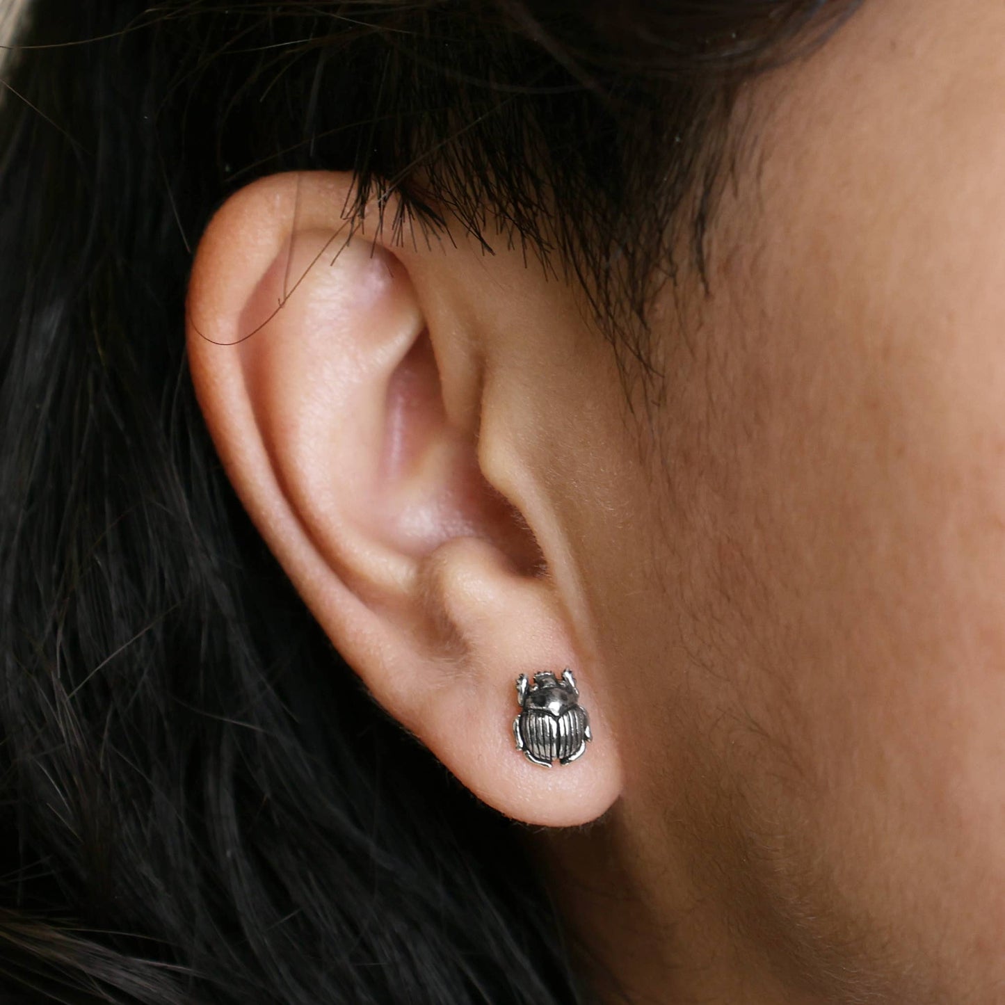 Sterling Silver Scarab Post Earrings 8x7mm