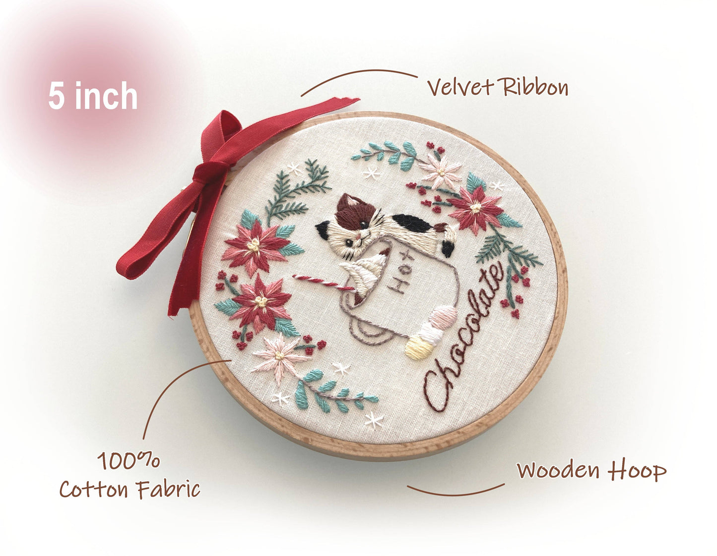 DIY Embroidery Kit Hot Chocolate from Cat & Tea Collection