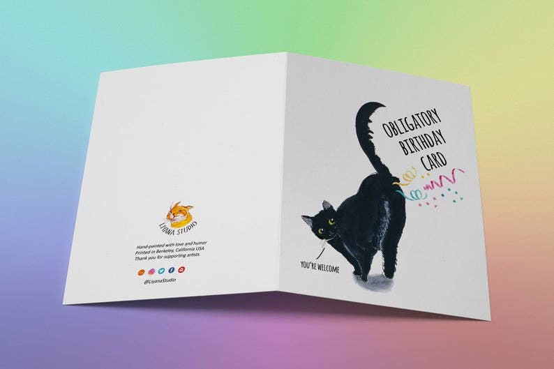 Black Cat Fart Birthday Card