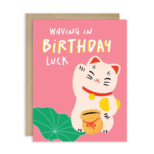 Waving in Luck Funny Birthday Card | Chinese Lucky Cat Asian Cards